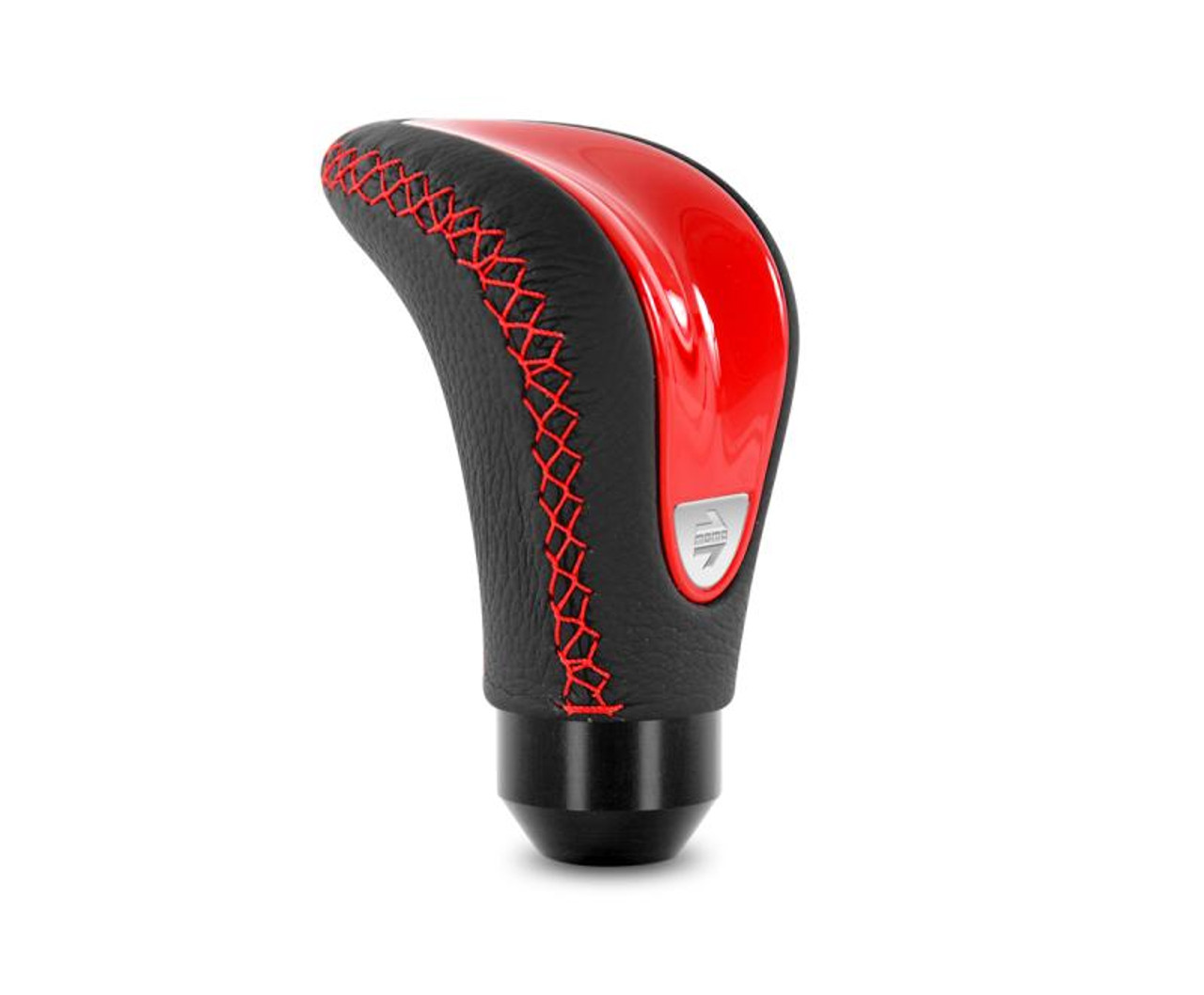 MOMO Momo Combat Evo Shift Knob - Black Leather, Red Insert, Red Stitching - CTERED 