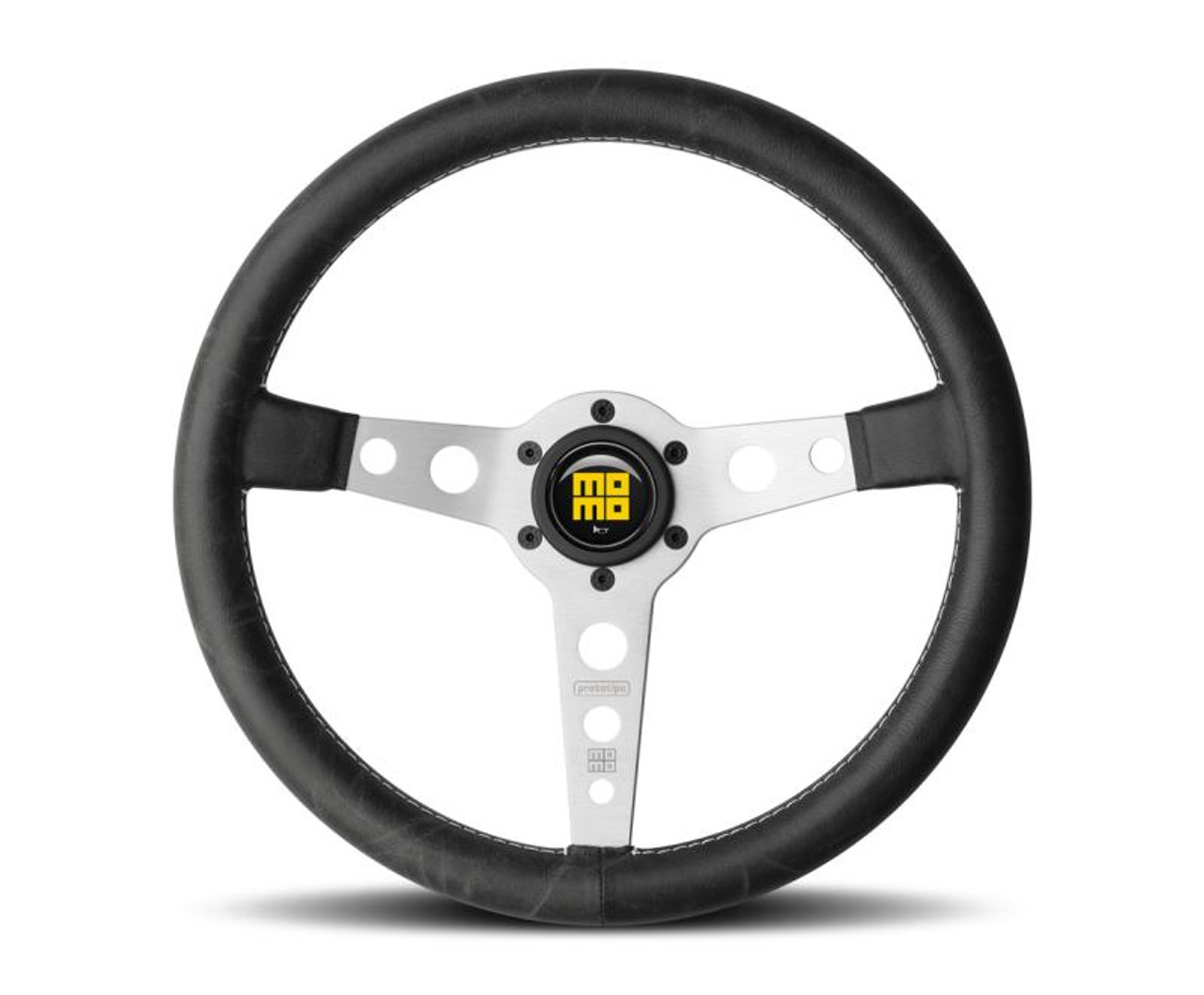 MOMO Momo Prototipo Steering Wheel 350 mm - Black Leather/White Stitch/Brshd Spokes - PRH35BK0S 