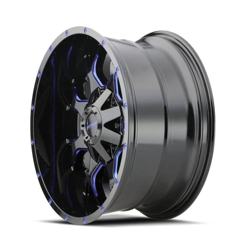  Mayhem 8015 Warrior 20x10 / 6x135 BP / -25mm Offset / 106mm Hub Black w/ Prism Blue Wheel - 8015-2137BTB 
