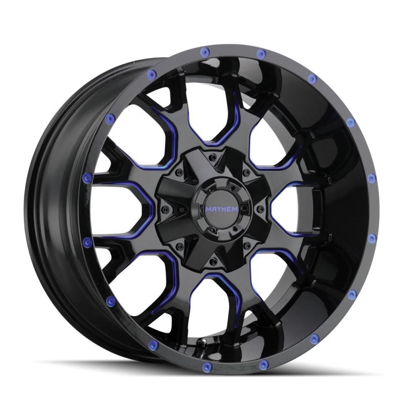  Mayhem 8015 Warrior 20x10 / 8x165.1 BP / -25mm Offset / 130.8mm Hub Black w/ Prism Blue Wheel - 8015-2176BTB 
