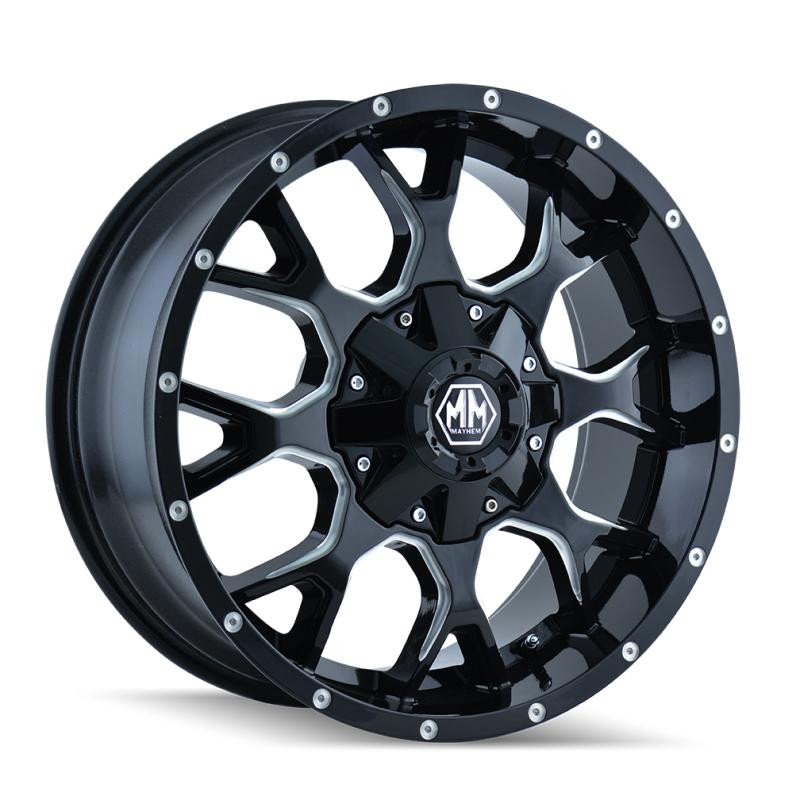  Mayhem 8015 Warrior 22x12 / 8x180 BP / -44mm Offset / 124.1mm Hub Black w/ Milled Spokes Wheel - 8015-22278M 
