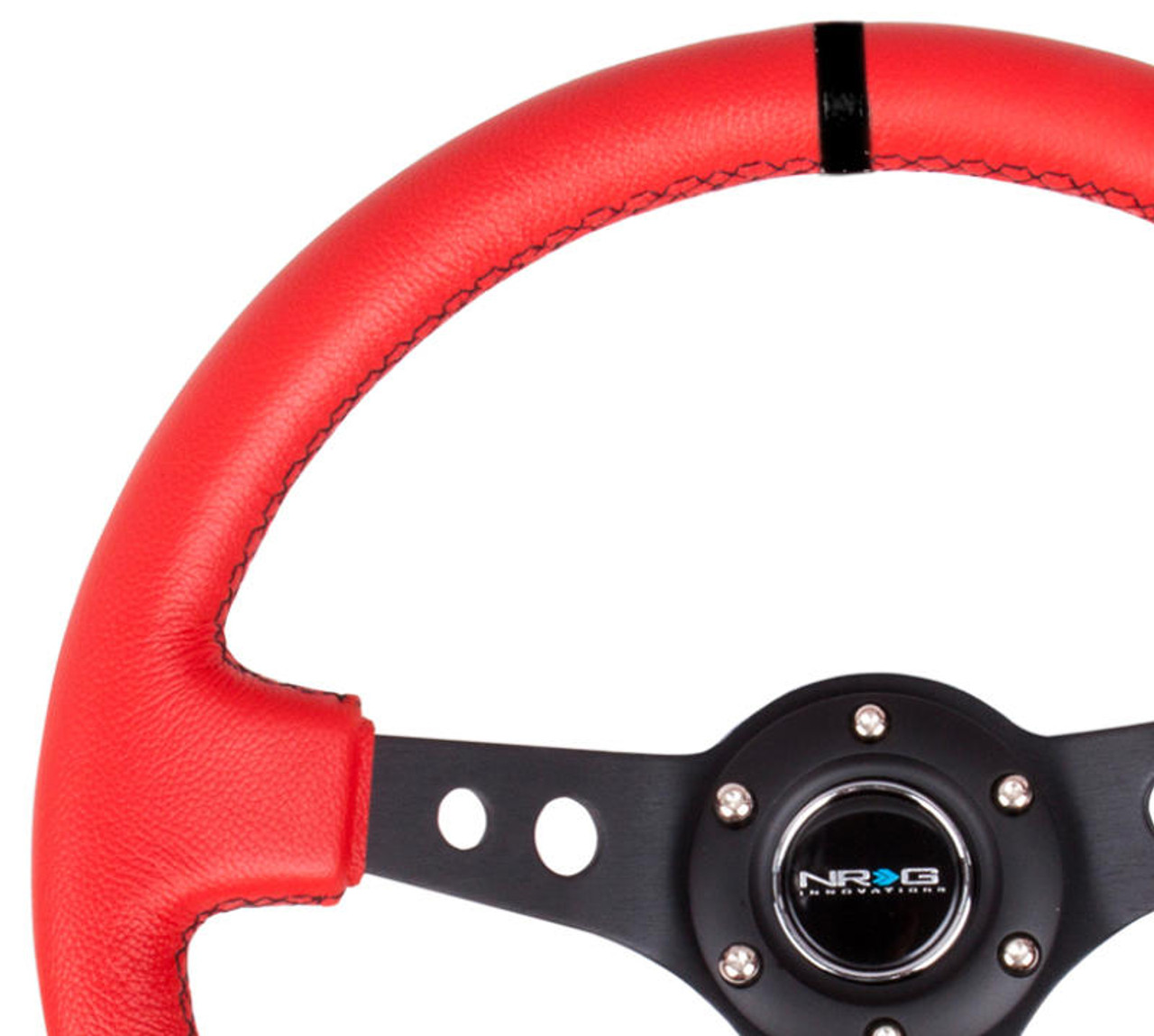 NRG NRG Reinforced Steering Wheel 350mm / 3in Deep Red Suede w/Blk Circle Cutout Spokes - RST-006S-RR