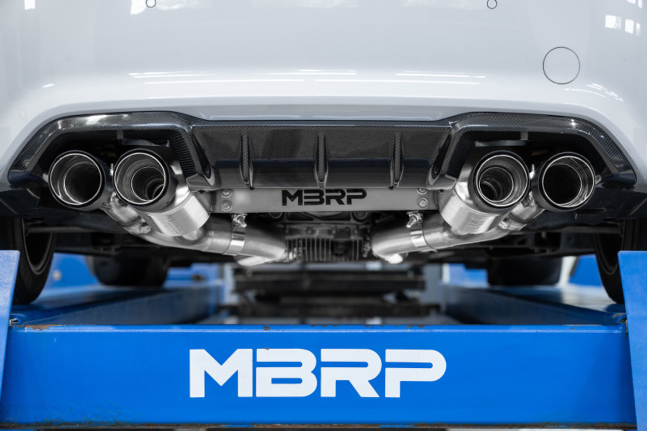 MBRP 18-22 BMW M2 Competition 3.0L T304 SS 3in Resonator-Back Exhaust Quad Rear w/ Carbon Fiber Tips - S45023CF Photo - Close Up