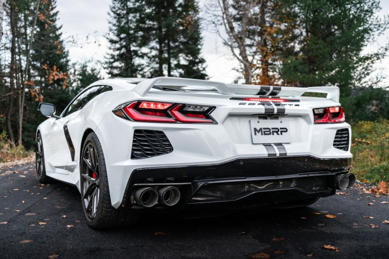 MBRP 20-23 Chevrolet Corvette C8 3in Cat Back Quad Split Rear Exit w/ Carbon Fiber Tips - T304 - S70423CF Photo - lifestyle view