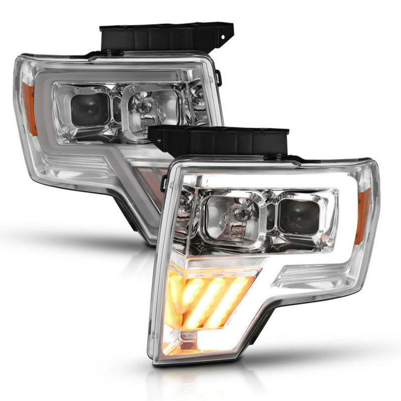 ANZO ANZO 2009-2014 Ford F-150 Projector Headlight Chrome Amber - 111446