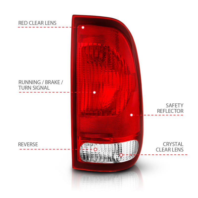 ANZO ANZO 1997-2003 Ford F-150 Taillight Red/Clear Lens OE Replacement - 311307