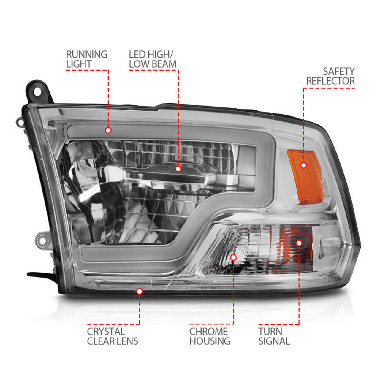 ANZO ANZO 2009-2020 Dodge Ram 1500 Full LED Square Projector Headlights w/ Chrome Housing Chrome Amber - 111540