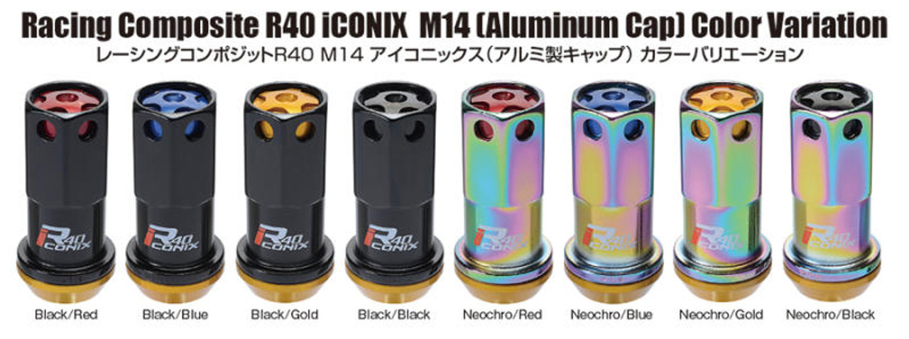 Project Kics 14x1.50 R40 Iconix Lock and Lug Nuts - Neo Chrome w/Gold Cap 164 Locks - WRIA14NA