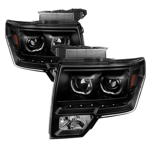 SPYDER Xtune Ford F150 09-14 Projector Headlights Halogen Model Only LED Halo Black PRO-JH-FF15009-CFB-BK - 9032226