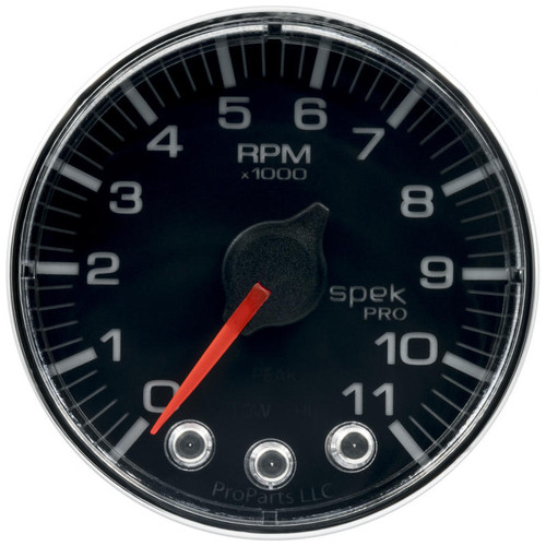 Autometer Spek-Pro Gauge Tach 2 1/16in 11K Rpm W/ Shift Light and Peak Mem Blk/Chrm - P336318