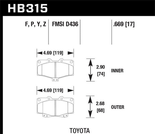 Hawk Performance Hawk 95-98 Toyota Tacoma HPS 5.0 Front Brake Pads - HB315B.669 