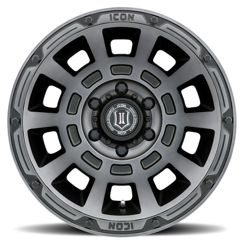 ICON Thrust 17x8.5 6x5.5 25mm Offset 5.75in BS 95.1mm Bore Smoked Satin Black Wheel - 2817859057SSBT Photo - Close Up