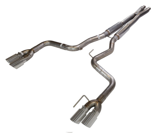 Pypes Performance Exhaust Cat Back Exhaust System 18-Pres Mustang GT Split Rear Quad Exit 3 in Quad 304 Stainless Steel Polished Tips Incl Hardware/Mid Muffler/X Pipe 409 Stainless Steel Natural Finish Pypes Exhaust