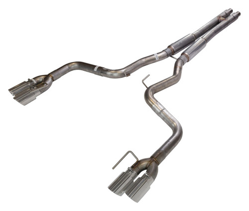 Pypes Performance Exhaust Cat Back Exhaust System 18-Pres Mustang GT Split Rear Quad Exit 3 in Quad 304 Stainless Steel Polished Tips Incl Mid Muffler/H-Pipe/Hardware 409 Stainless Steel Natural Finish Pypes Exhaust