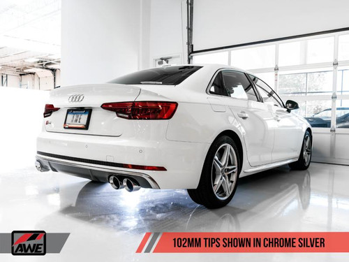 Awe Tuning AWE Tuning Audi B9 S4 Touring Edition Exhaust - Non-Resonated Silver 102mm Tips - 3010-42056
