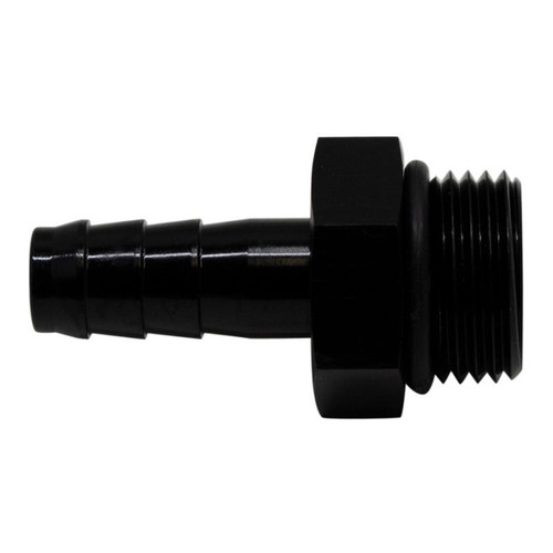 DeatschWerks 8AN ORB Male to 3/8in Male Triple Barb Fitting Incl O-Ring - Anodized Matte Black - 6-02-0507-B