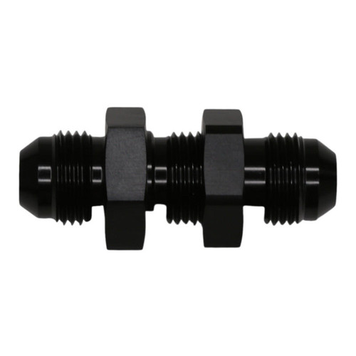 DeatschWerks 8AN Male Flare to 8AN Male Flare Bulkhead Adapter Incl Nut - Anodized Matte Black - 6-02-0709-B