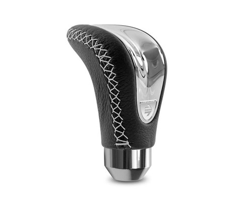 MOMO Momo Combat Evo Shift Knob - Black Leather, Chrome Insert, Silver Stitching - CTECHR 