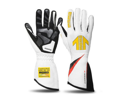 MOMO Momo Corsa R Gloves Size 11 (FIA 8856-2000)-White - GUCORSAWHT11 