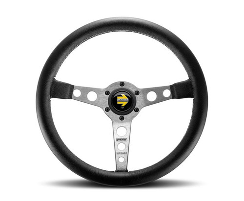MOMO Momo Prototipo Steering Wheel 350 mm - Black Leather/Wht Stitch/Brshd Spokes - PRO35BK0S 