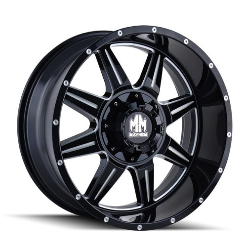  Mayhem 8100 Monstir 20x9 / 6x135 BP / 0mm Offset / 106mm Hub Black w/ Milled Spokes Wheel - 8100-2937M 