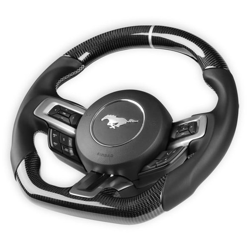 DRAKE MUSCLE CARS STEERING WHEEL - CARBON FIBER WITH LEATHER GRIPS 2015-2017 Mustang