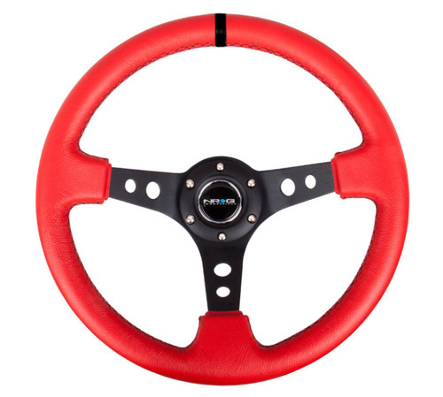 NRG NRG Reinforced Steering Wheel 350mm / 3in Deep Red Suede w/Blk Circle Cutout Spokes - RST-006S-RR