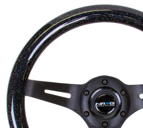 NRG NRG Classic Wood Grain Steering Wheel 310mm Black Sparkle w/Blk 3-Spoke Center - ST-310BSB-BK