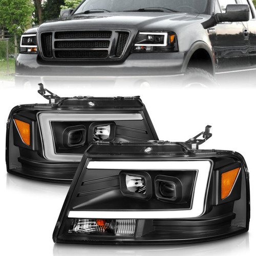 ANZO ANZO 2004-2008 Ford F-150 Projector Headlights w/ Light Bar Black Housing - 111541