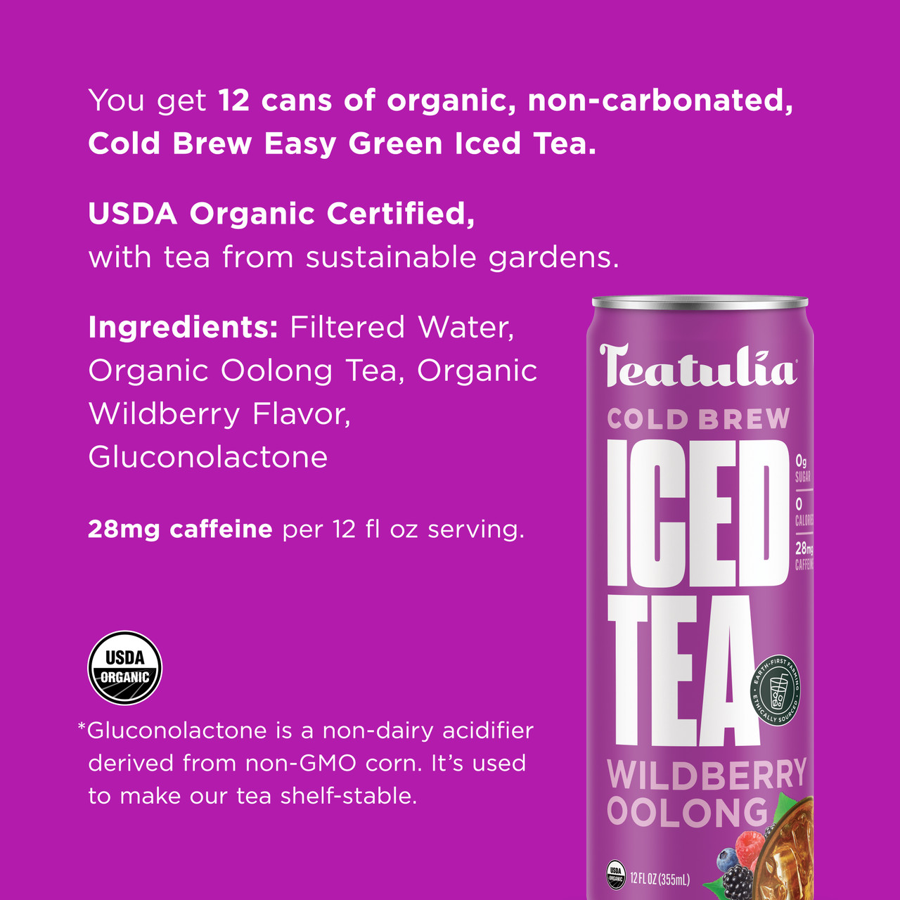 Teatulia Organic Wildberry Oolong Canned Iced Tea Case