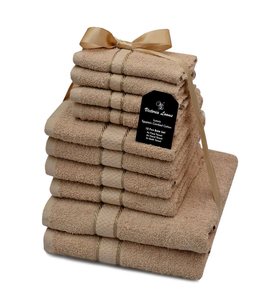 Beige 100/% Egyptian Cotton 10 Pc Towel Bale Set Bathroom Towels Hand Bath Towel