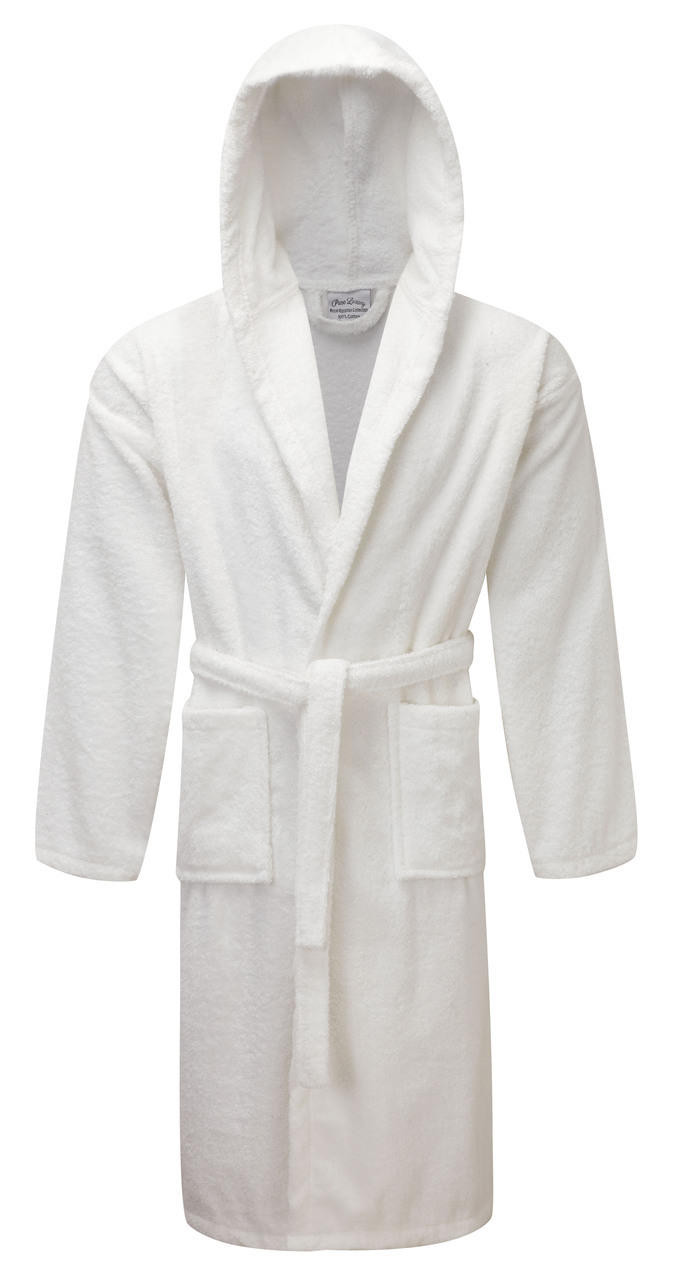 Luxury Hooded White Terry Towelling Dressing Gown Egyptian