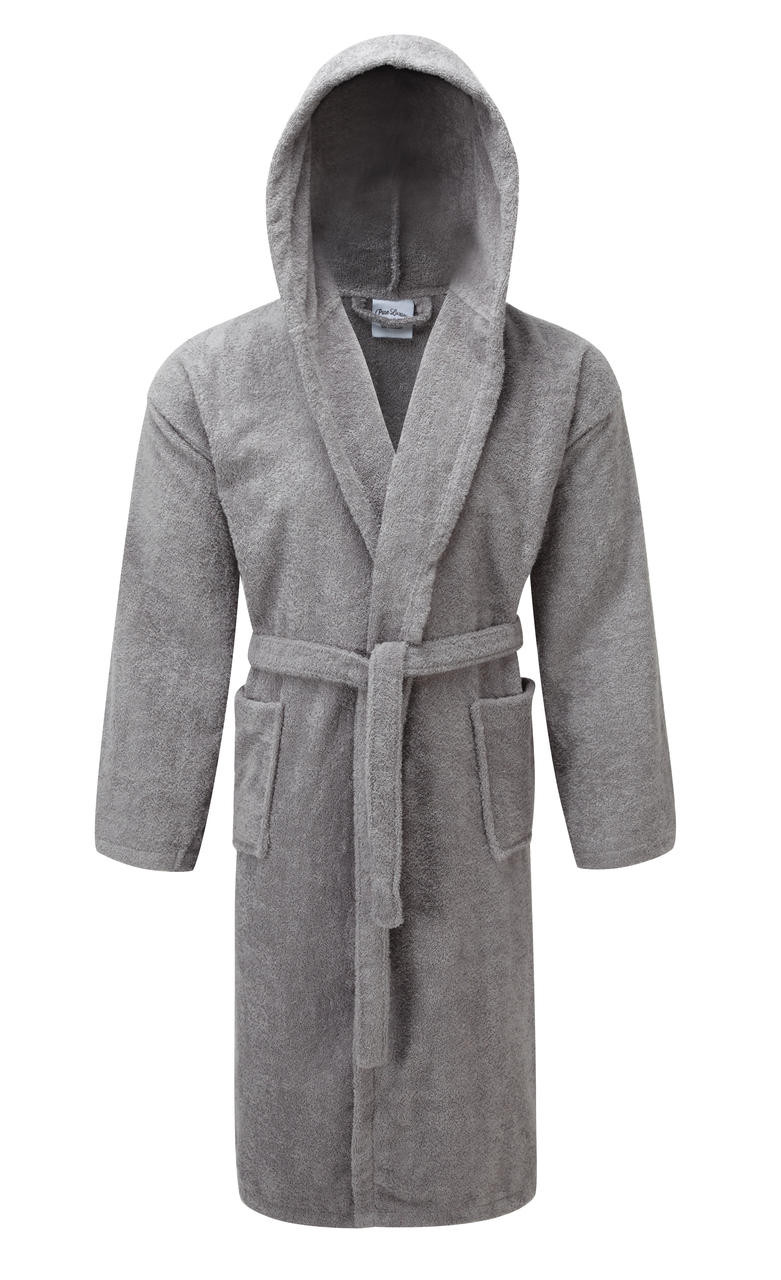 Luxury Hooded Silver Light Grey Terry Towelling Dressing Gown