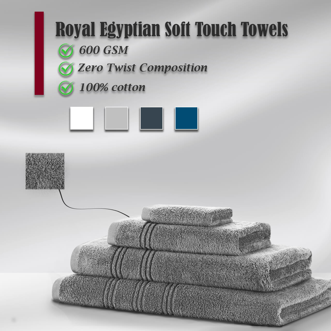 600 GSM Royal Egyptian Soft Touch Zero Twist Towels - The Towel Shop