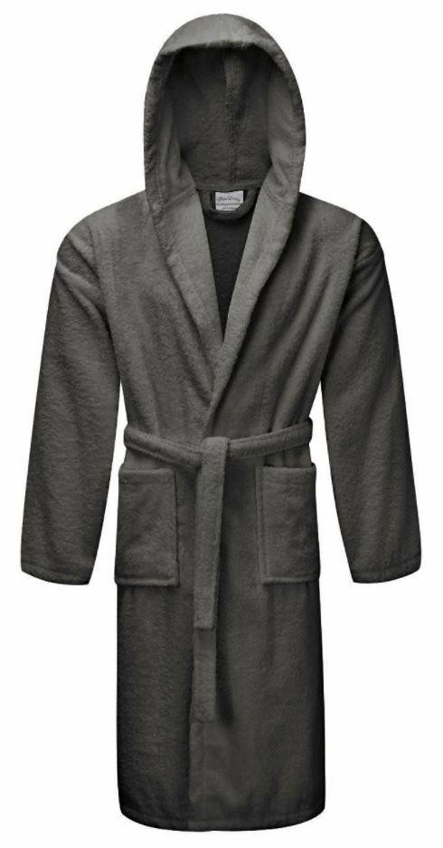 Save Up to 60% in The Towel Shop Towelling Dressing Gown Sale! 3 luxury hooded charcoal terry towelling dressing gown egyptian collection soft cotton 32445.1633045330