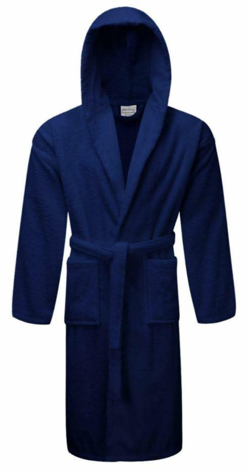 Mens Robe Terry Towelling Robe With Hood Luxury Hooded Silver