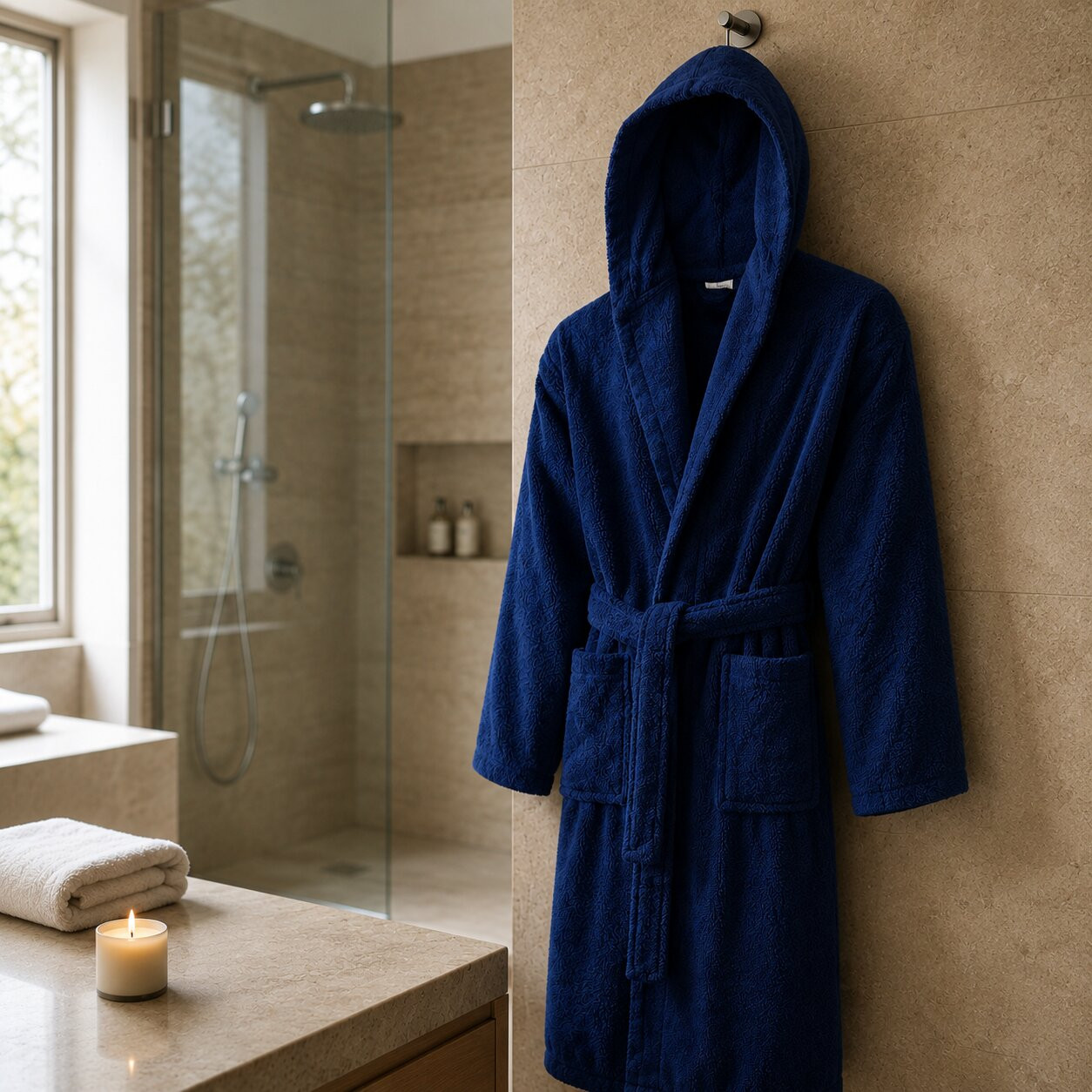 Terry Towelling Dressing Gowns - 100% Pure Cotton 5 Hooded Navy Blue Terry Towelling Dressing Gown Egyptian Collection Soft Cotton 97357.1787151623