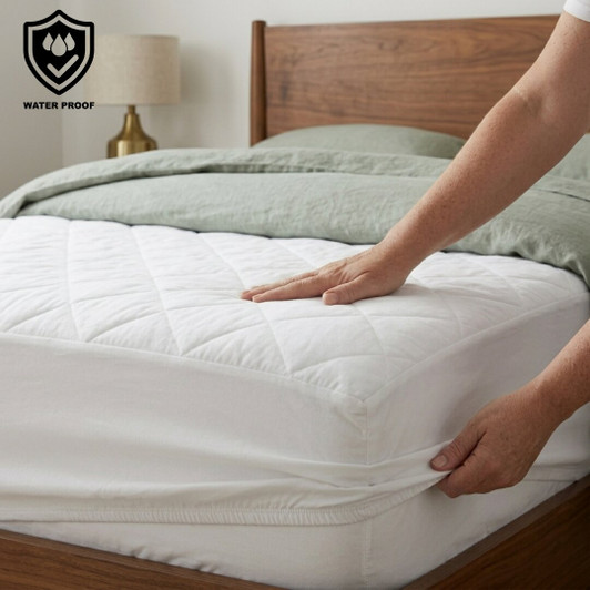 white-quilted-waterproof-mattress-protector-on-bed-showing-water-resistant-surface