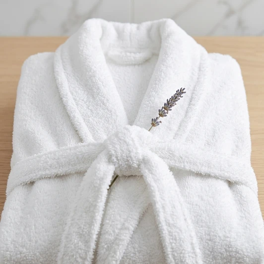white-terry-towelling-bath-robe-folded-close-up-lavender-sprig