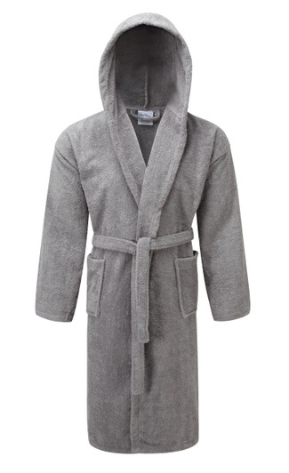Luxury Hooded Silver Light Grey Terry Towelling Dressing Gown - Egyptian Collection Soft Cotton Luxury Hooded Silver Light Grey Terry Towelling Dressing Gown - Egyptian Collection Soft Cotton