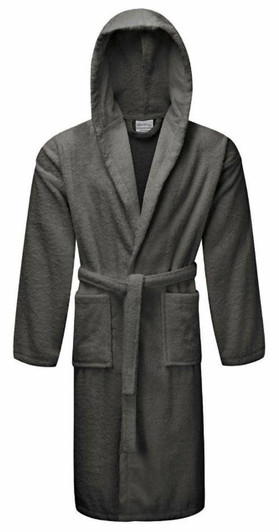 Luxury Hooded Charcoal Terry Towelling Dressing Gown - Egyptian Collection Soft Cotton Luxury Hooded Charcoal Terry Towelling Dressing Gown - Egyptian Collection Soft Cotton