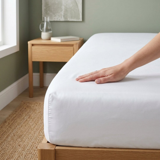 white-cotton-sateen-fitted-sheet-on-bed-showing-smooth-sheen-and-secure-fit