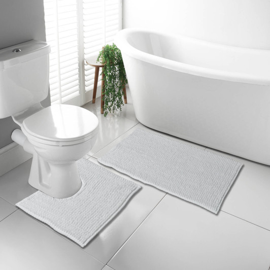 1000 GSM Chenille Chenille Microfibre Bath Mat & Pedestal Set