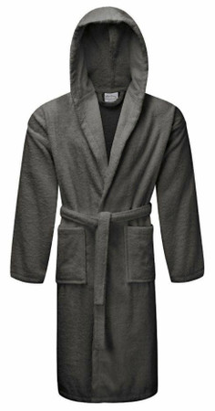 Hooded Dressing Mens Warm Dressing Gown Hooded Charcoal Terry