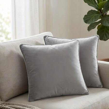 The Towel Shop Dark Green Set Of 2 Cushions With Piped Velvet Covers Included - 45X45 Cm