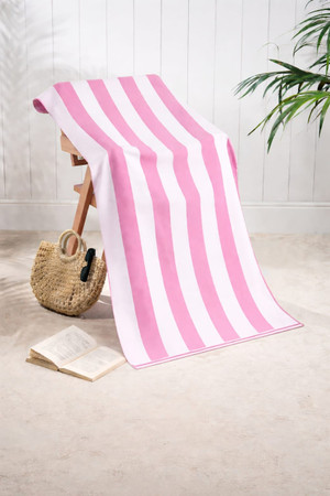 Image of Classic Cabana Pink Stripe Microfibre Beach Towel – 70 x 150 cm