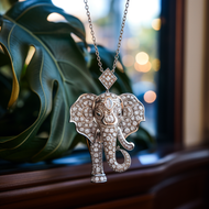 Art Deco moonstone and diamond elephants 