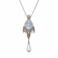 Moonstone and diamonds in platinum. 