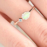 opal jewelry, princess shape diamond and oval fine opal