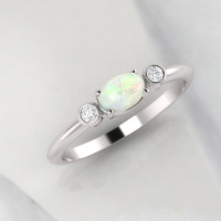 opal and diamond ring handcrafted in 18K white gold